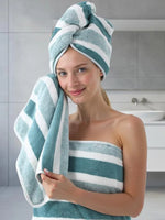 serviettes bain douces polyester rayures horizontales bleu clair blanc gris moderne ensemble pièces