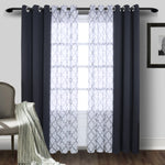 rideau moderne polyester motif géométrique bleu marine gris translucide opaque pièces chambre salon