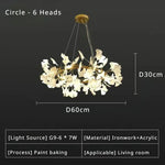 suspension lumineuse feuilles stylisées blanc doré contemporain opacité eyelets chambre salon