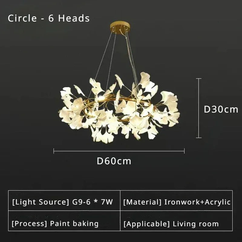 suspension lumineuse feuilles stylisées blanc doré contemporain opacité eyelets chambre salon