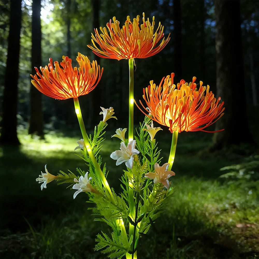 décoration extérieure fleurs artificielles led solaires colorées feuillage verdoyant jardin lumineux rose orange