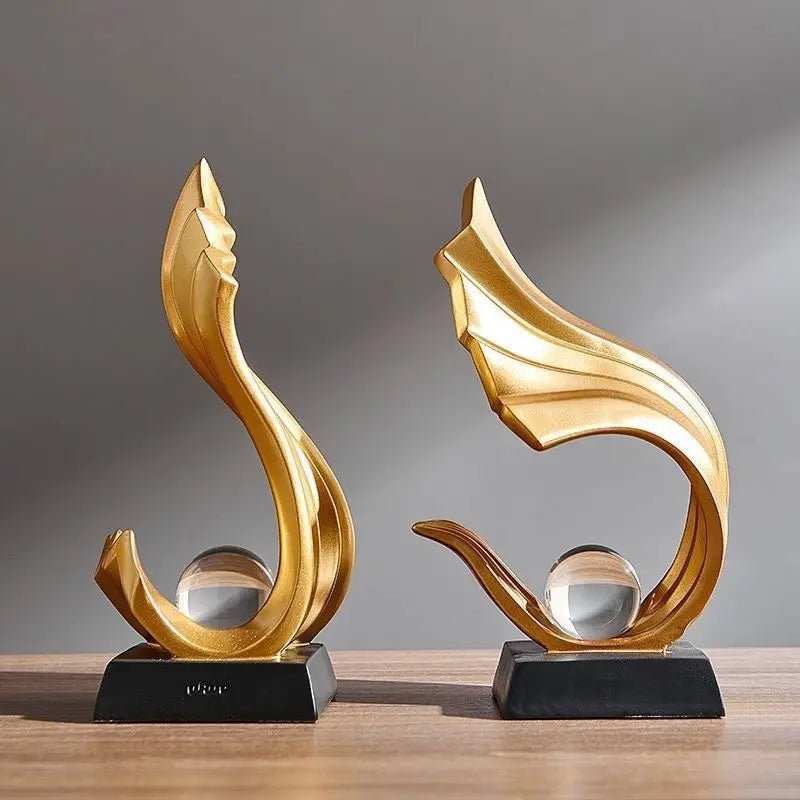 ornement feng shui sculpture abstraite rouge or blanc contemporain minimaliste base plate sphère transparente