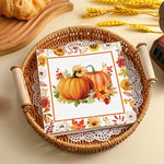 serviettes table imprimées citrouilles feuilles d'automne orange blanc marron vert rouge jaune