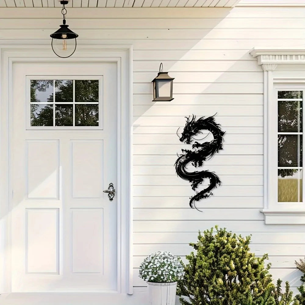 décoration murale autocollant dragon noir art contemporain chambre salon jardin balcon