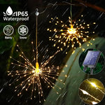 guirlande lumineuse solaire moderne dorée étoiles lumineuses télécommande modes filaments dorés jardin patio