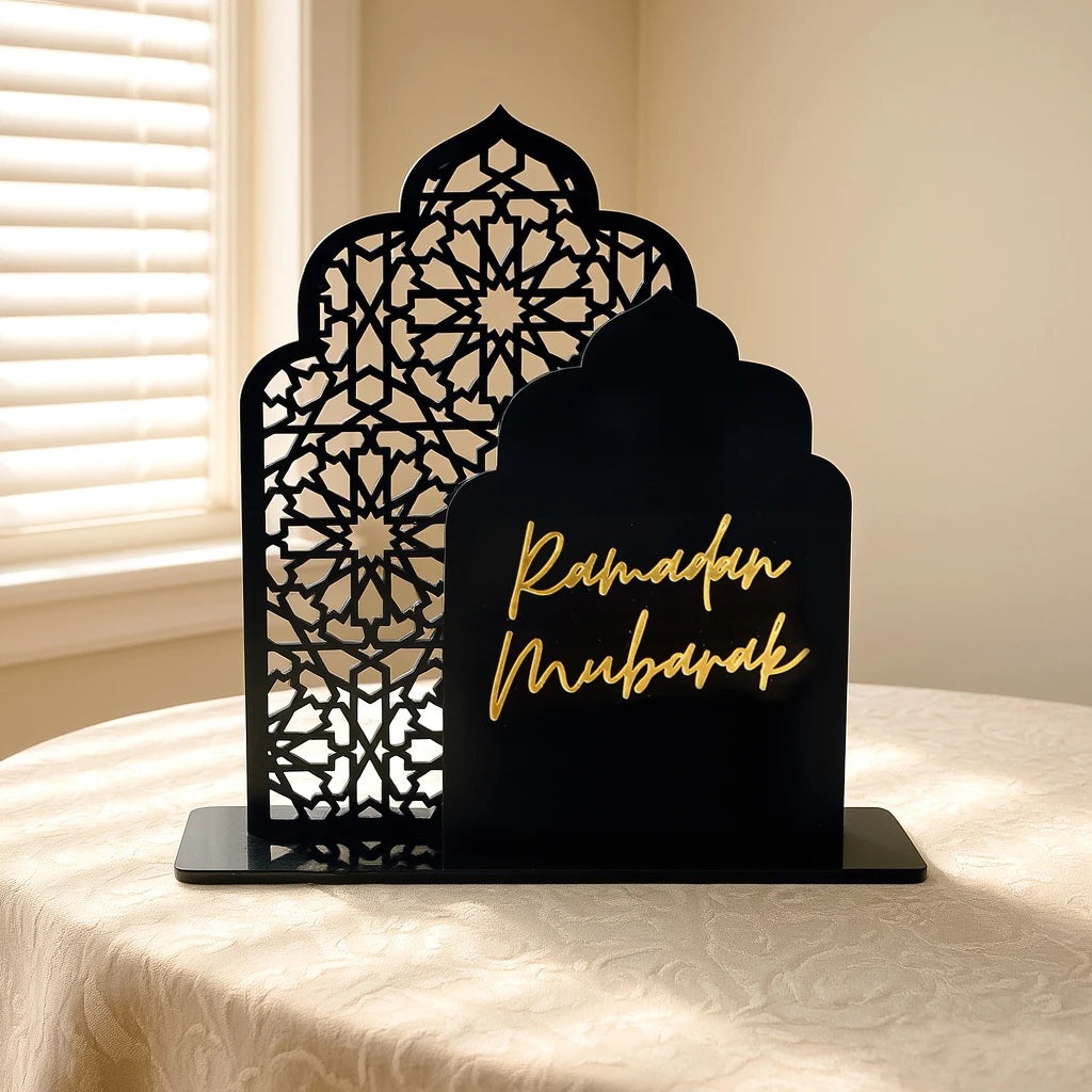 décoration murale arches géométriques islamiques blanc or ramadan eid mubarak festive