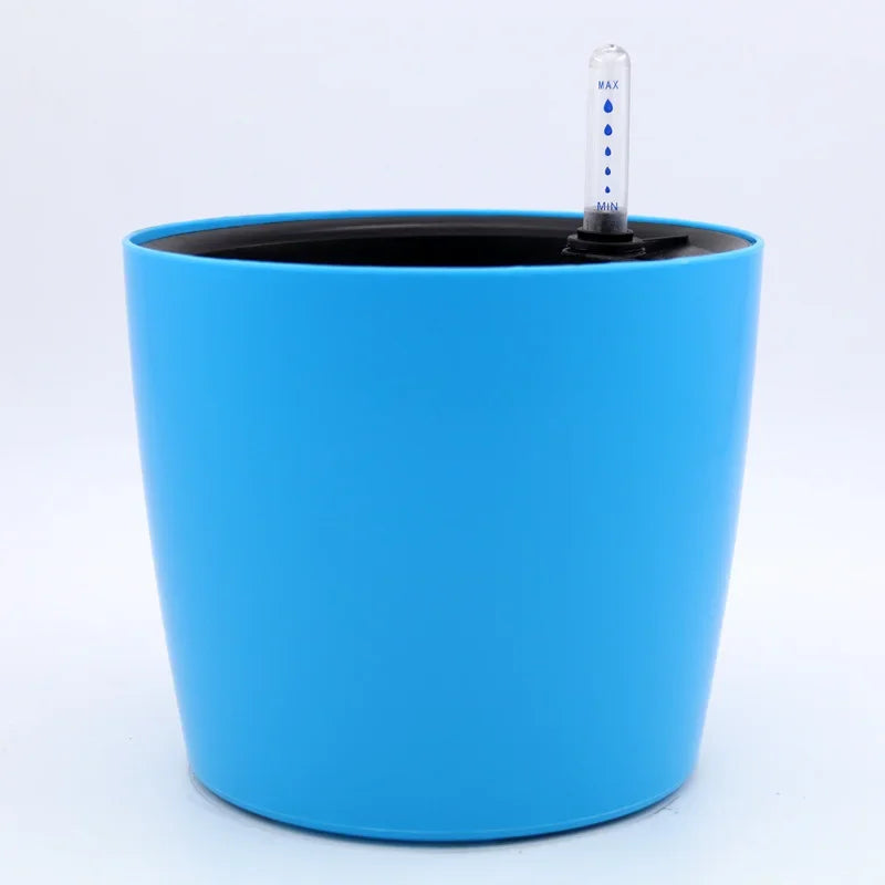 Pot plante auto arrosant moderne blanc indicateur niveau eau fleur verte rond