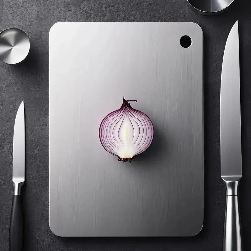 planche découper acier inoxydable double face antibactérienne facile nettoyer moderne poignée argentée lisse cuisine