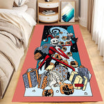 tapis halloween noir blanc visages souriants fantômes citrouilles motifs géométriques non glissant