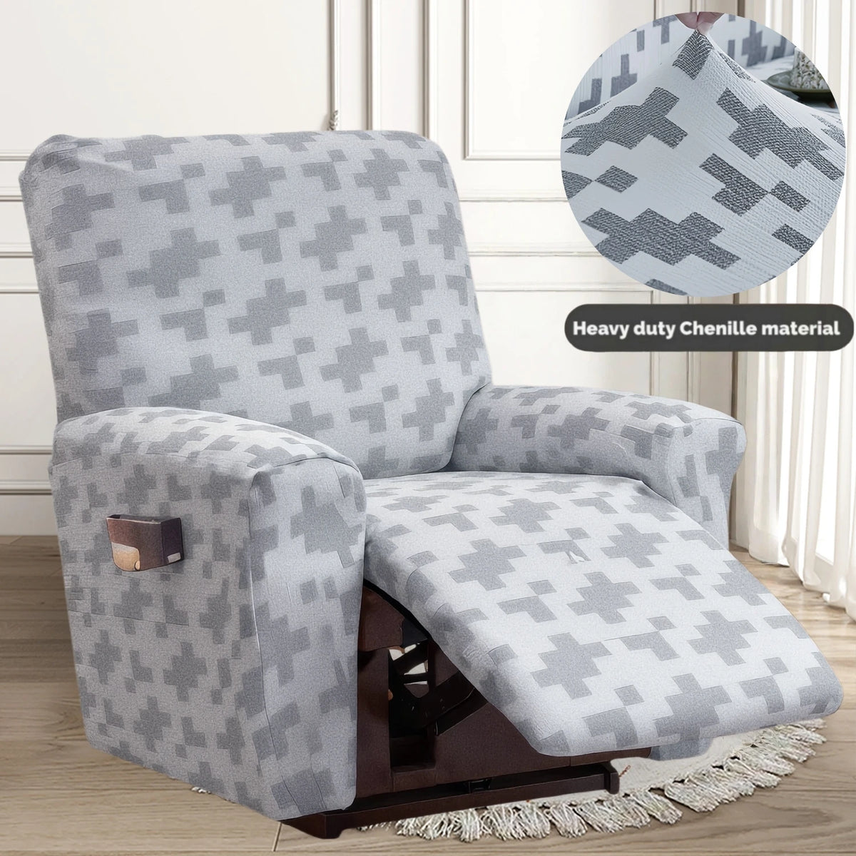 housse fauteuil inclinable beige clair tissu petits points noirs protection siège salon moderne extensible