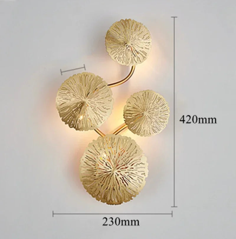 applique murale moderne dorée relief corail loft éclairage led chambre salle bain lumières