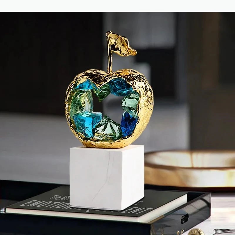 sculpture moderne or fruit marbre transparent poire pomme décoration intérieure contemporain