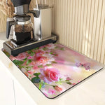 tapis cuisine rose floral adhésif good morning coffee coeurs théière vintage romantique 20x30cm 30x40cm