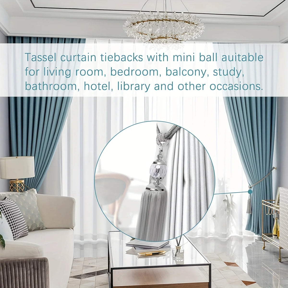 rubans rideaux pompons gris doré texture tissée classique élégants accessoire voilure moderne