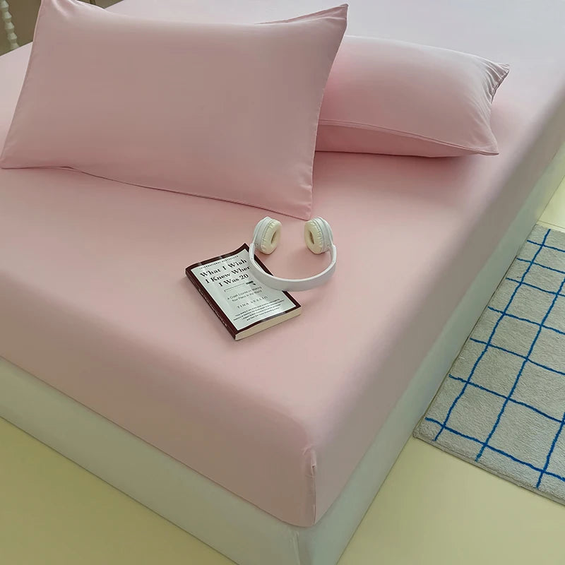 drap housse lit simple double king queen coton polyester rose clair uni moderne antidérapant