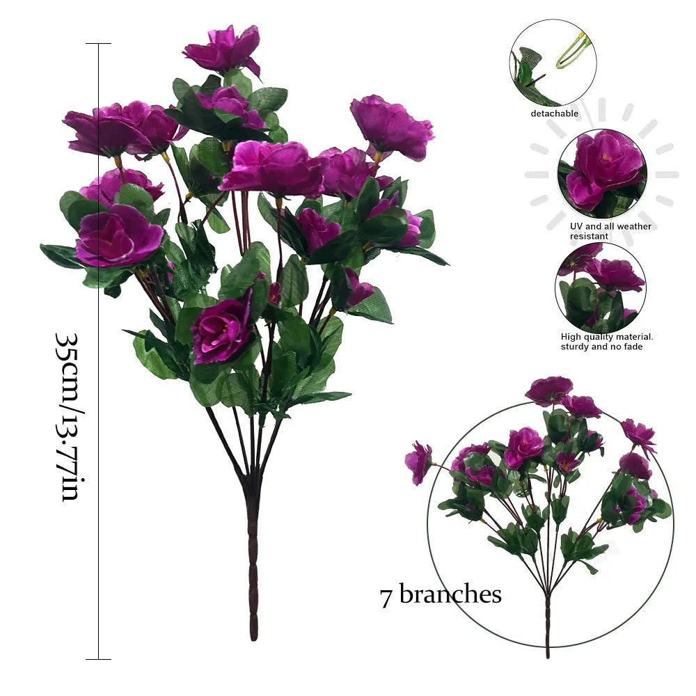 décoration extérieure maison bouquet artificiel fleurs rouges violettes blanches feuilles vertes moderne minimaliste