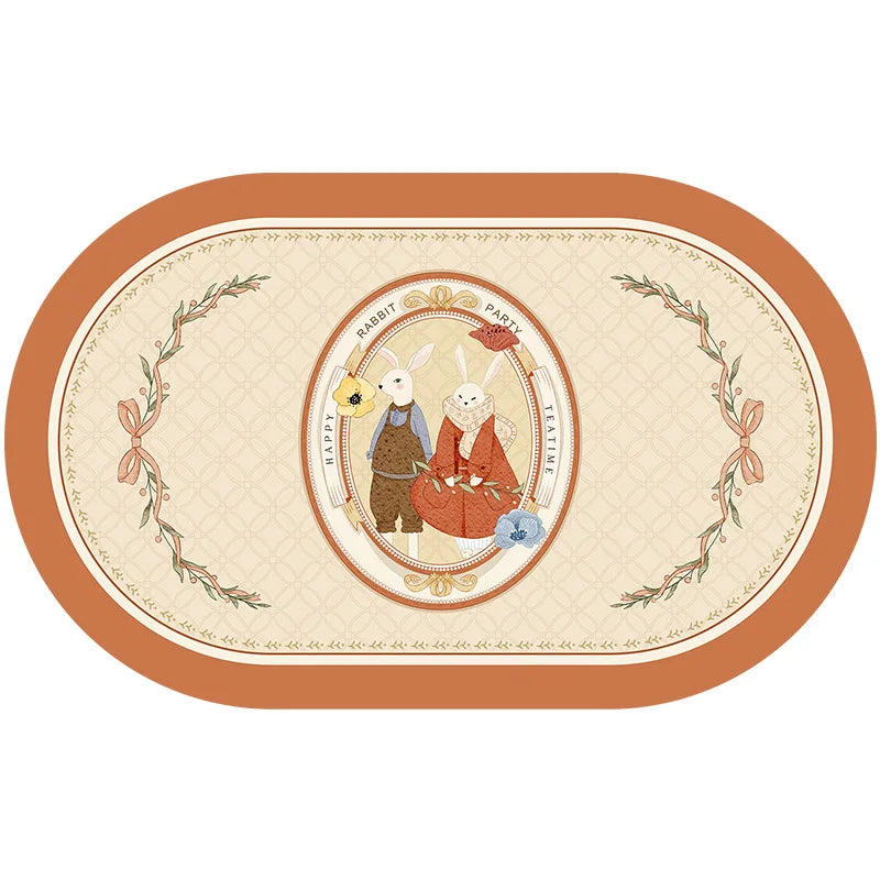tapis table violet vert beige fleurs feuilles bordure rayée classique floral resistant pvc 30x50cm
