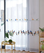 rideau tulle oiseaux brodés moderne chambre blanc beige translucent