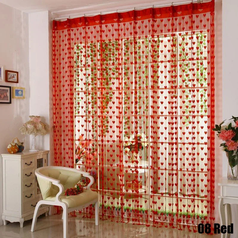 rideau chaine coeurs tissu translucide couleurs rouge beige moderne decoratif chambre coucher