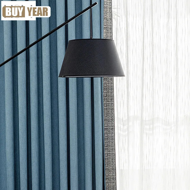 rideau bleu marine moderne rayures verticales salon chambre tissu épais opaque