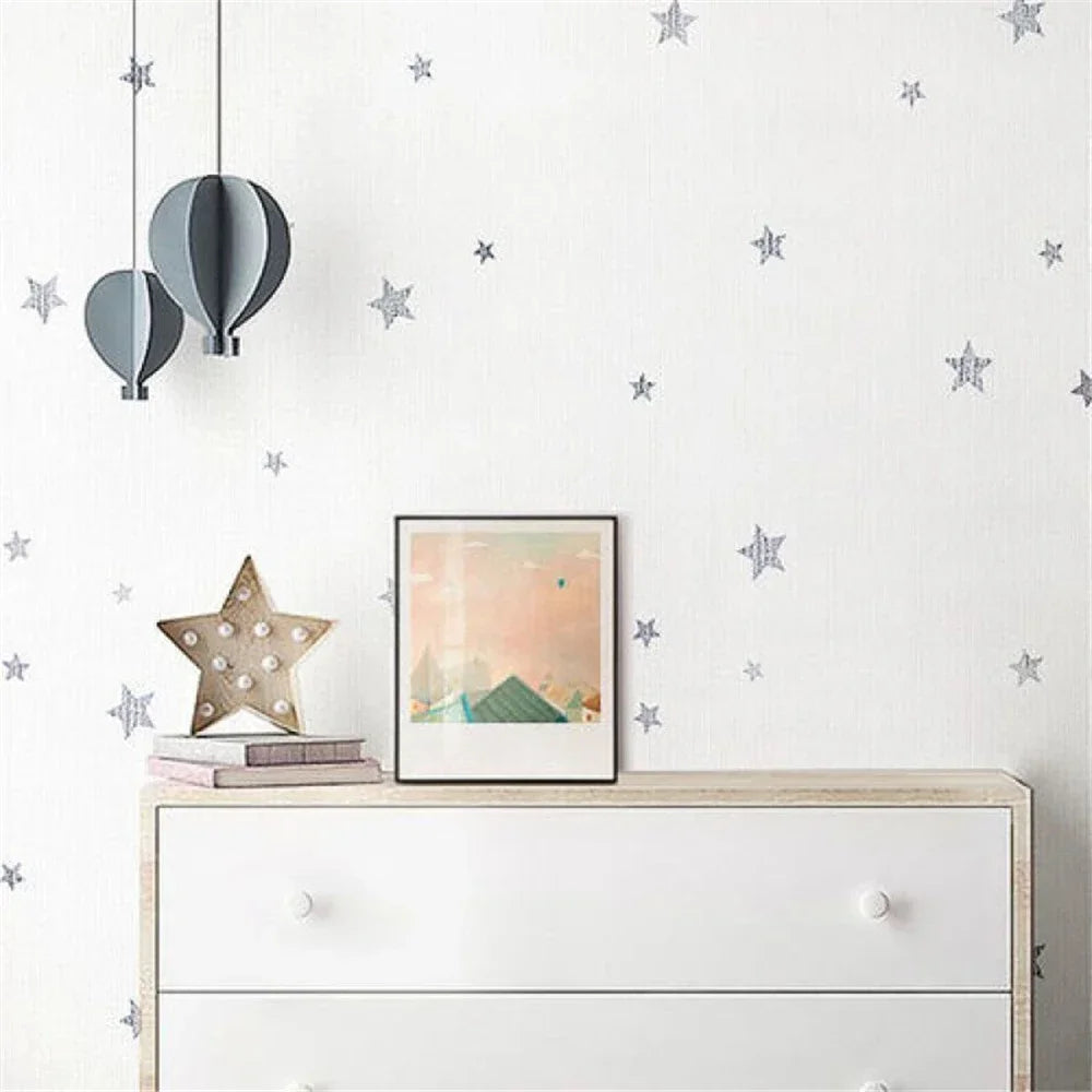 papier peint vinyle étoiles enfants moderne bleu clair vert pastel rose pâle