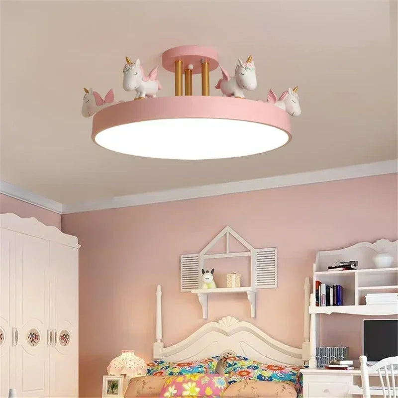 lampe moderne licorne rose blanche bleue chambre enfant coiffes fleurs