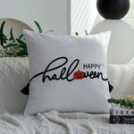 housse coussin carré halloween citrouille trick or treat polyester blanc orange moderne