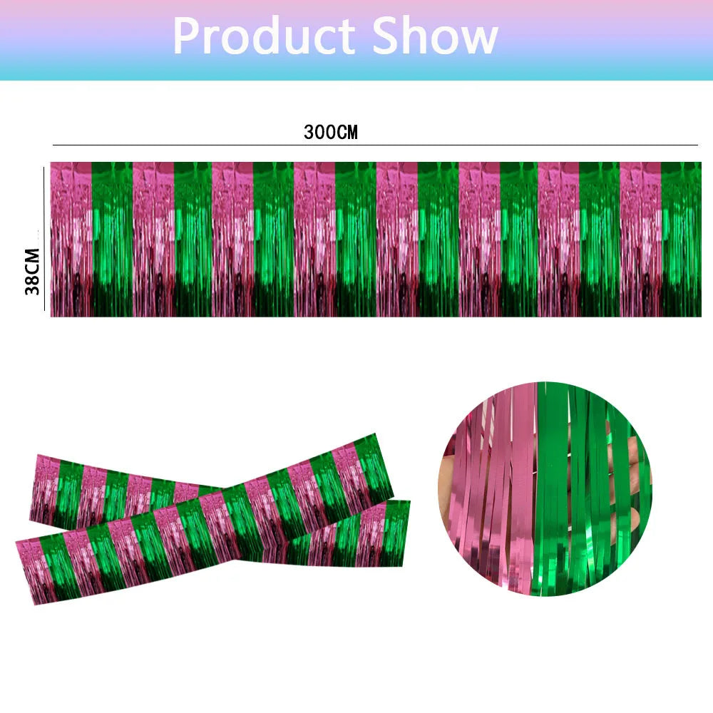 rideau festif vert rose rayures horizontales alternées opacité decoratif brillant adhésif 100cmx200cm 38cmx300cm mariage