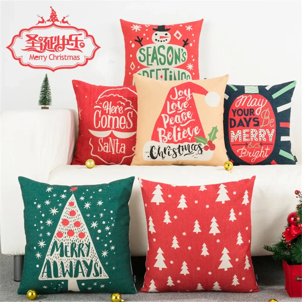 housse coussin décorative noël motif sapin rouge vert beige lit salon fauteuil carré