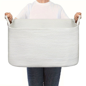 panier rangement tissé polyester pliable beige blanc rayures horizontales moderne rustique