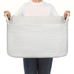 panier rangement tissé polyester pliable beige blanc rayures horizontales moderne rustique