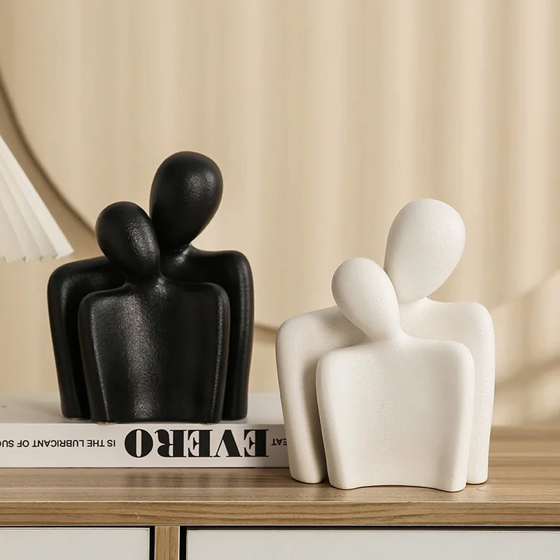 statuette couple minimaliste noir blanc céramique email mat decoration maison noel valentin mariage anniversaire