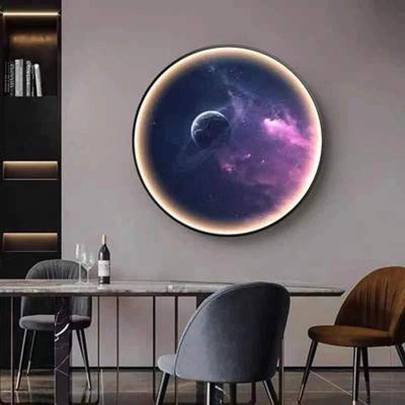 Détail de l'applique murale LED ronde en forme de lune avec lumière chaude