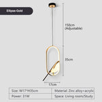 Suspension lumineuse ovale contemporaine oiseau noir doré salon chambre