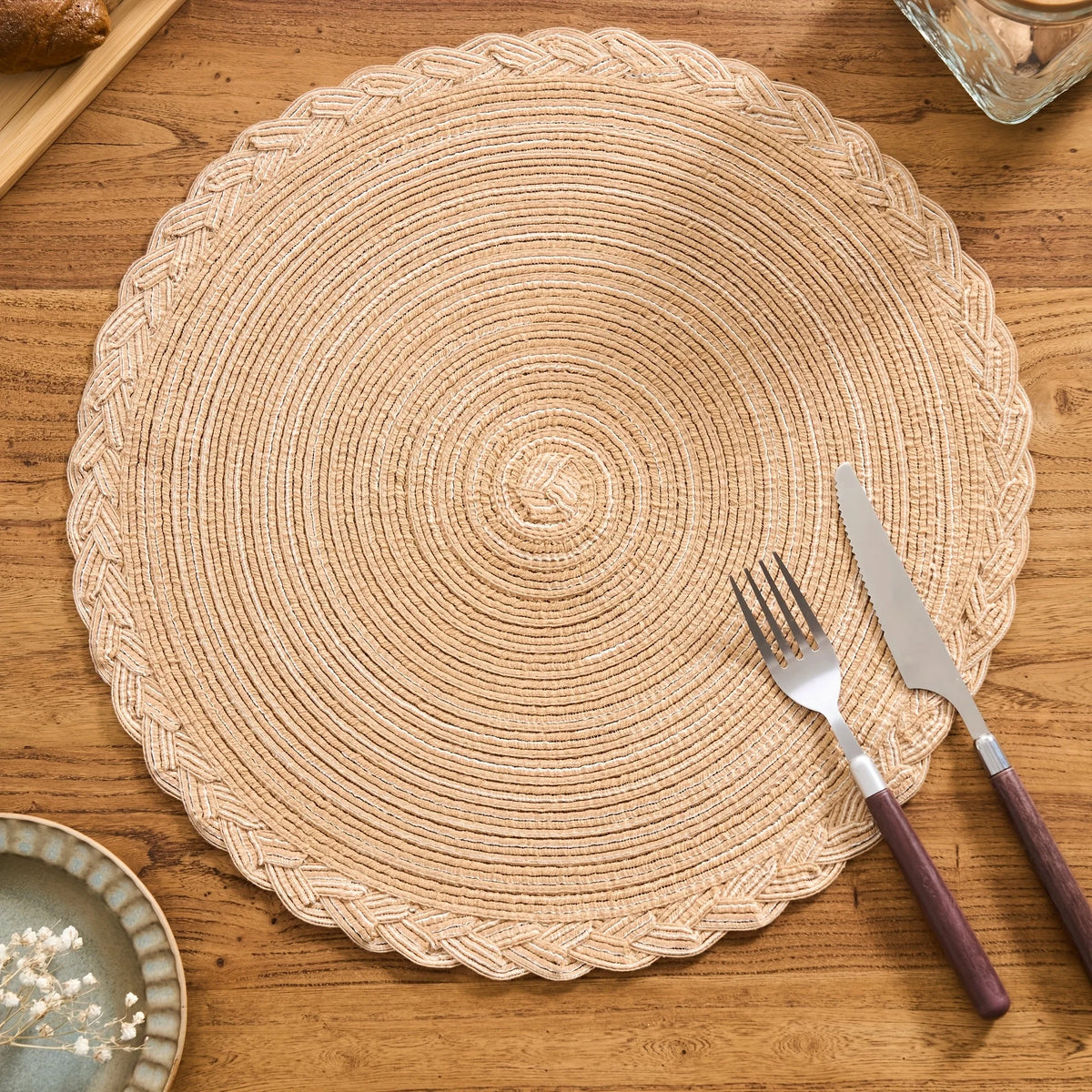 placemats tissés spirale beige noir vert rustique opaques table cuisine