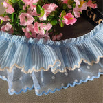 ruban plissé bleu rose jaune rayures dentelle vintage large 5cm polyester nylon occasion partie