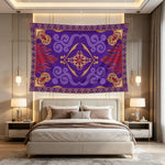 tapisserie murale moderne ethnique motifs floraux géométriques couleurs violet rouge beige or