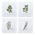 serviette cuisine lin blanc brodée motifs plantes aromatiques naturelle table élégante