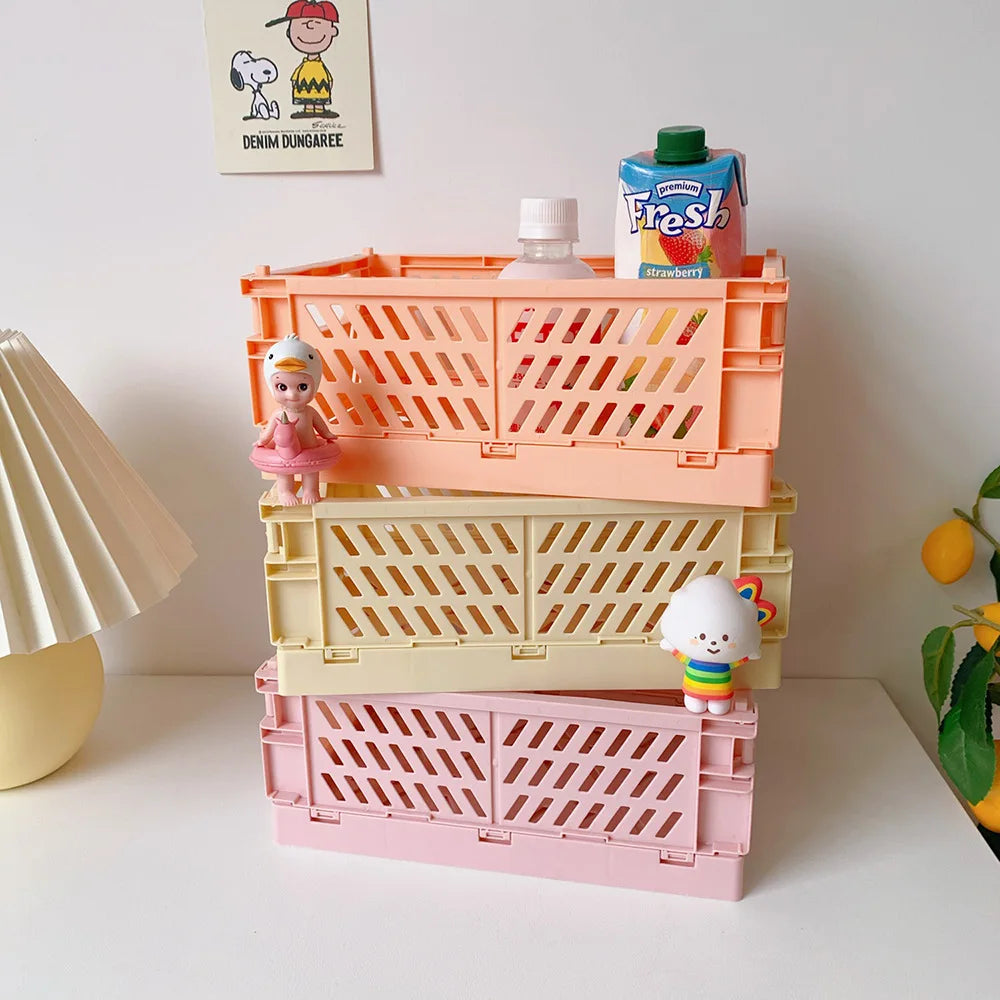 caisse rangement pliante plastique moderne orange jaune gris vert rose violet grille ventilation clips
