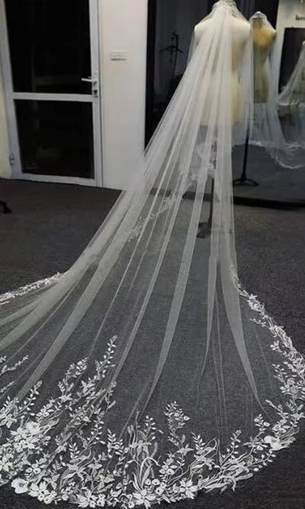 voile mariée off white broderie florale transparente classique clips métalliques unique femme adulte
