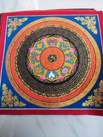 tapis traditionnel mandala symboles religieux couleurs vives bouddhiste décoration intérieure tapisserie artistique motifs floraux