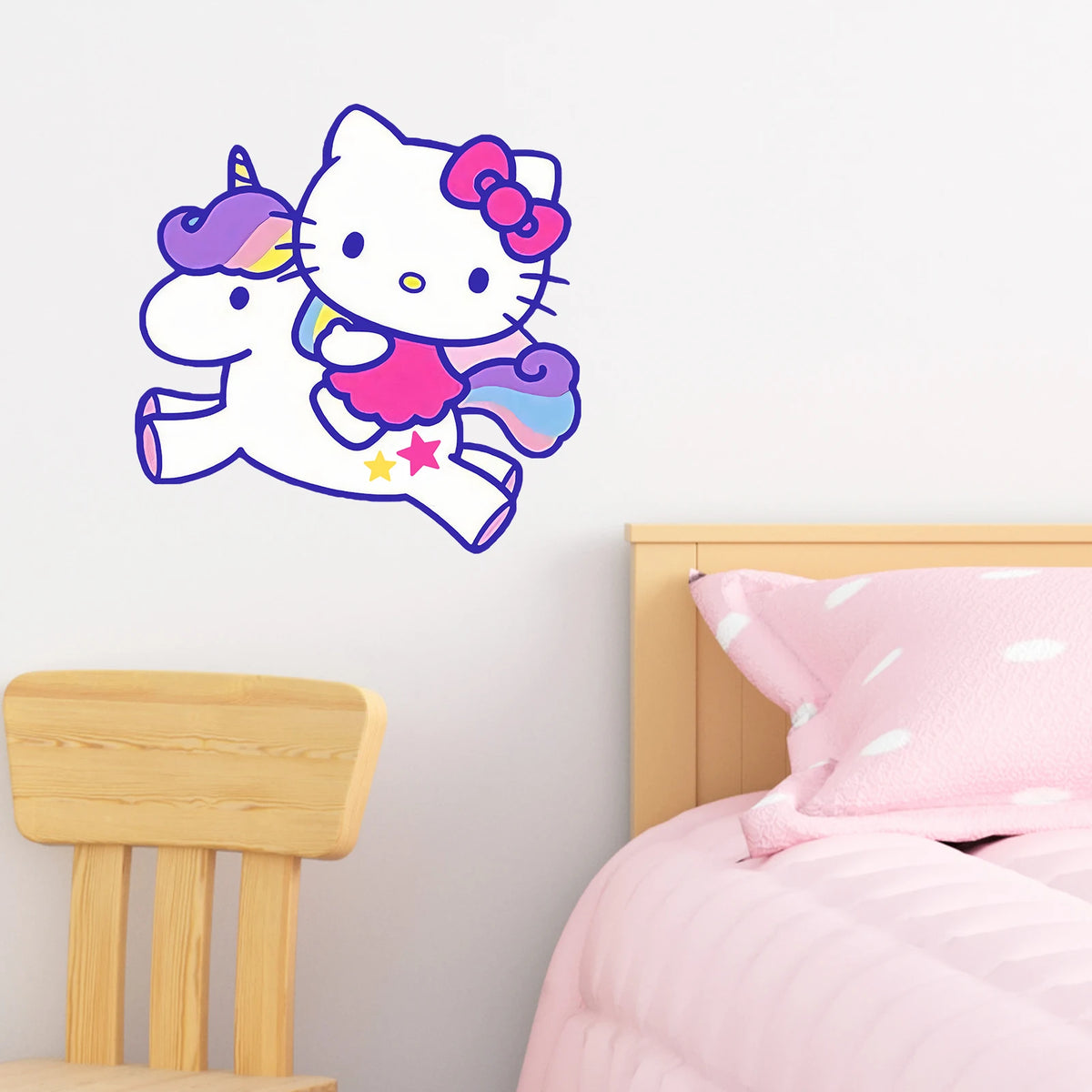 sticker mural hello kitty licorne arc ciel étoile dessin animé violet rose blanc bleu