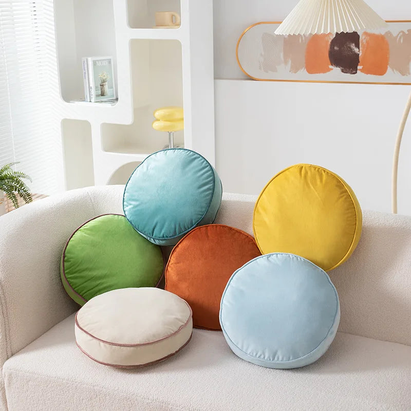 Coussin bleu rond décoration salon moderne