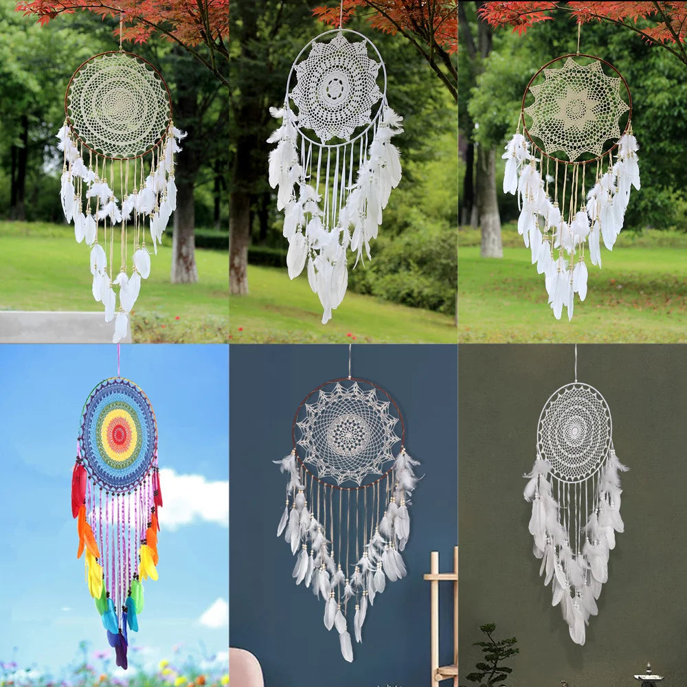 attrape rêves boho macramé plumes suspension blanc multicolore ornements décoration chambre salon