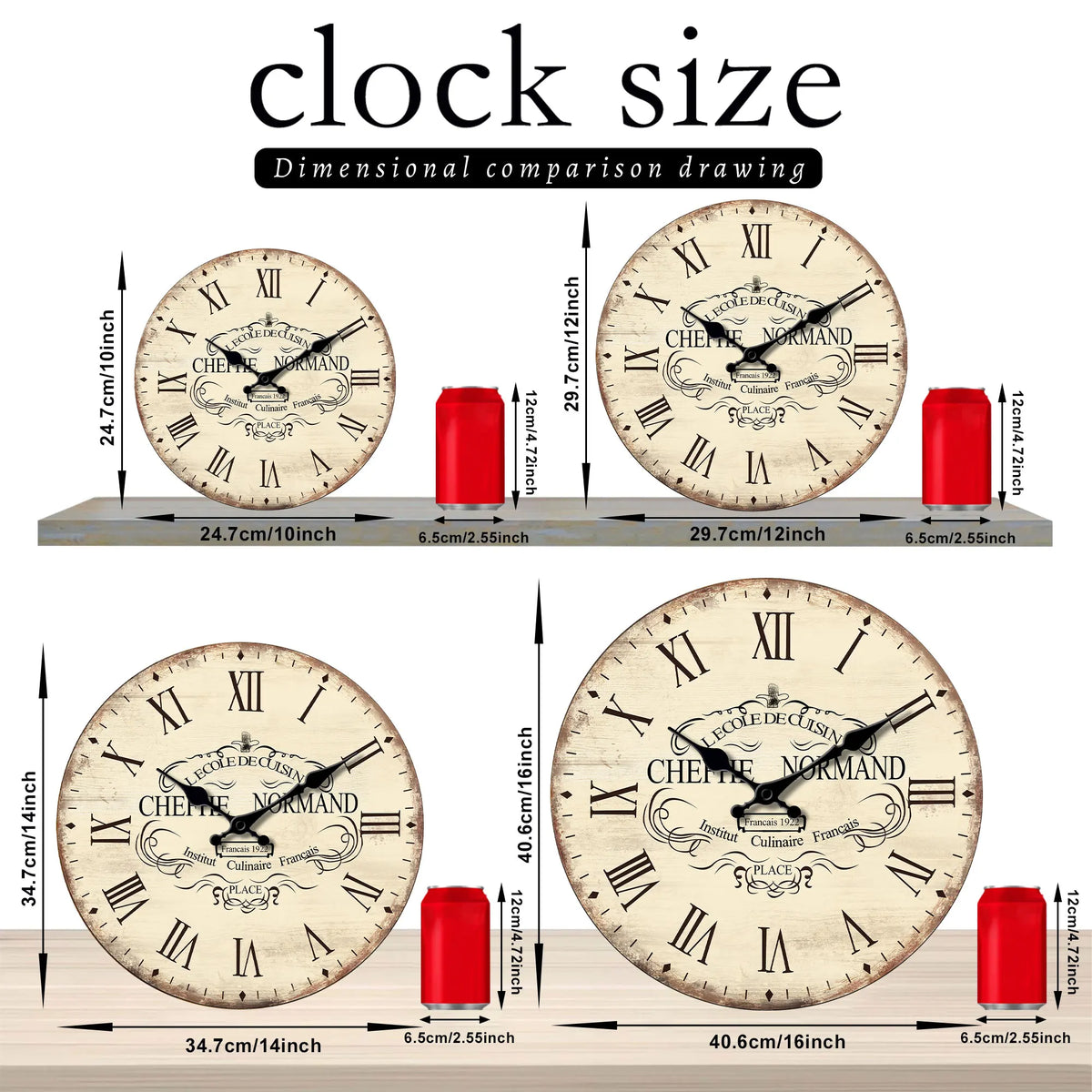 horloge murale vintage bois blanc brun chiffres romains aiguille silencieuse quartz unique classic