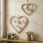 cadre mural tressé rustique boho chic forme cœur naturel clips ruban noir