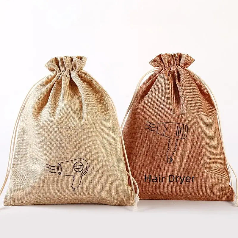 sac tissu sèche cheveux portable sacs outils capillaires voyage rustique toile texture jute.lin chambre