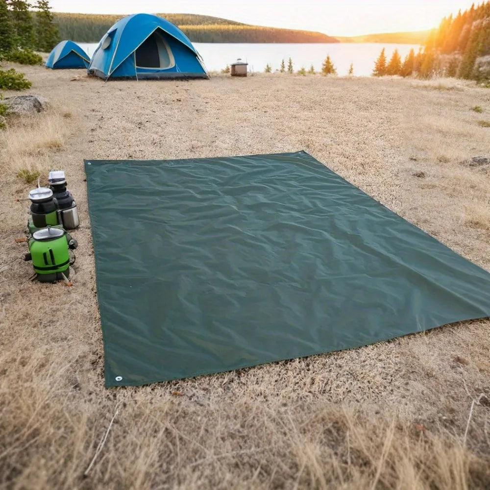 tapis sol camping vert foncé noir oxford robuste texture tissée pratique oeilletsextérieur camouflage
