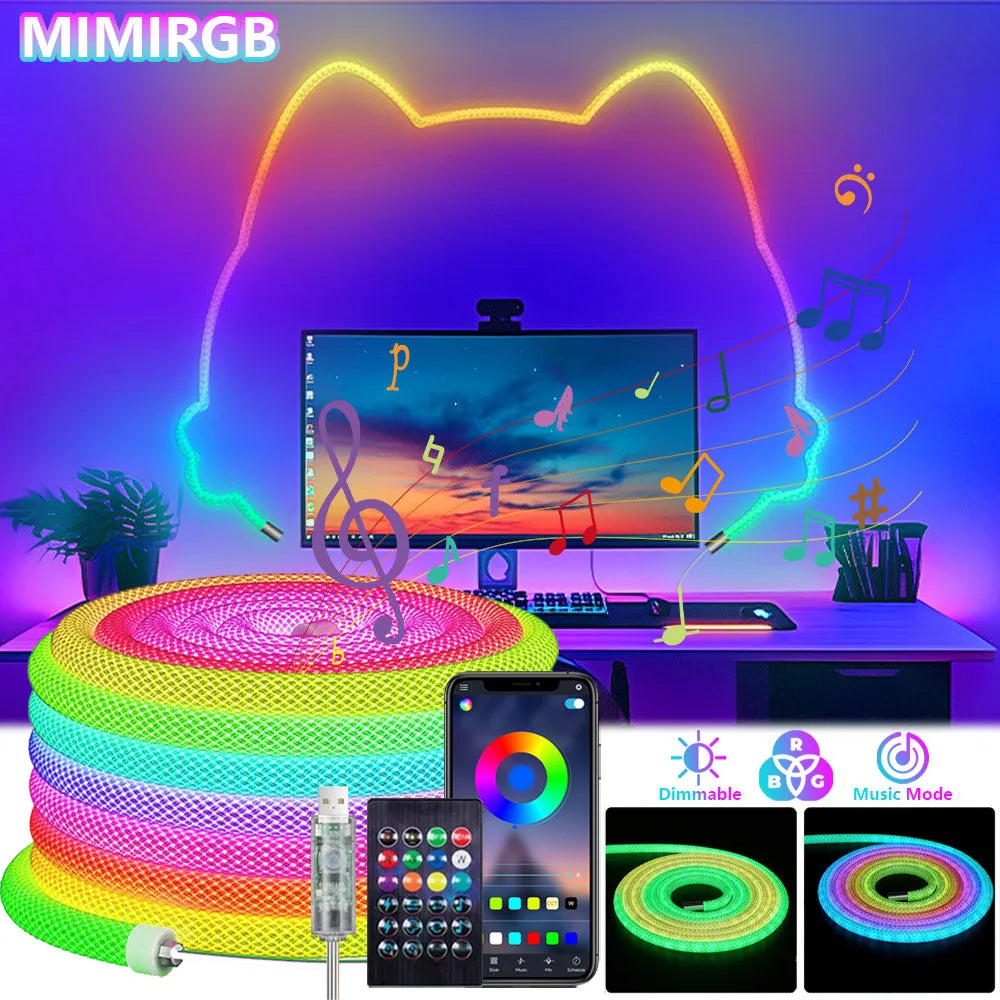 ruban led flexible multicolore tissé adhésif contrôleur usb moderne lumineux synchronisation musique