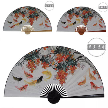 éventail traditionnel papier décoratif poignée bois motifs fleurs art ancien